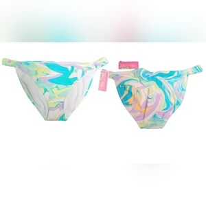 🦚 NWT Retro Marbled High Leg Ruched Bikini Bottoms by Ninety-Nine° Jrs sz XXL